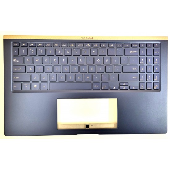 Carcasa superioara cu tastatura palmrest Laptop, Asus, ZenBook 15 UX534, UX534FT, UX534FA, UX534FAC, 90NB0NK1-R31UI0, iluminata, albastra, layout us Carcasa Laptop