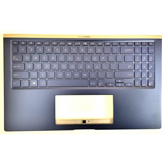 Carcasa superioara cu tastatura palmrest Laptop, Asus, ZenBook 15 UX533FAC, 90NB0NK1-R31UI0, iluminata, albastra, layout us