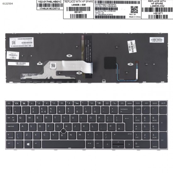 Tastatura Laptop, HP, Zbook 15 G6, L12765-032, L29635-032, iluminata, layout UK Tastaturi noi