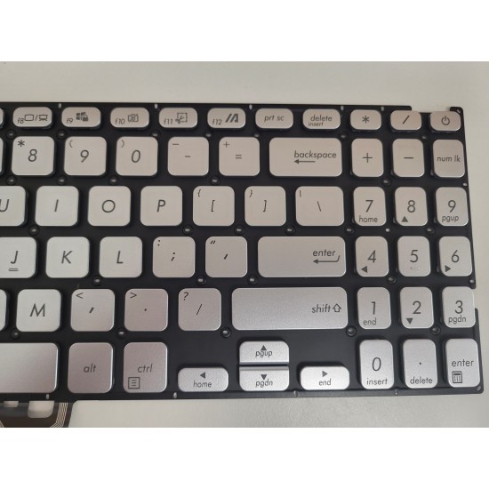 Tastatura Laptop, Asus, VivoBook R509FA, argintie, iluminata, layout US Tastaturi noi