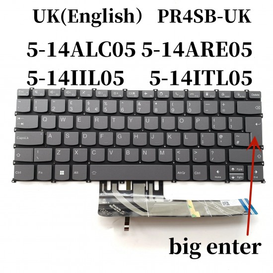 Tastatura Laptop, Lenovo, IdeaPad, 3-14ALC6 Type 82KT, iluminata, layout UK Tastaturi noi