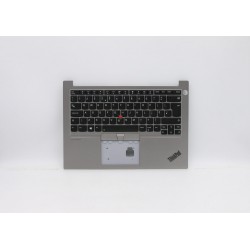 Carcasa superioara cu tastatura palmrest Laptop, Lenovo, Thinkpad E14 Type 20RA, 20RB, 5M10W64432, AP103000410, AP103000410SLH1, iluminata, argintie, layout UK