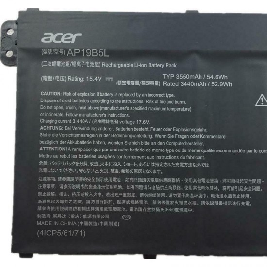 Baterie Laptop, Acer, TravelMate Vero TMV15-51, KT.00405.010, 4ICP5/61/71, AP19B5L, 15.4V, 3550mAh, 54.6Wh Baterii Laptop