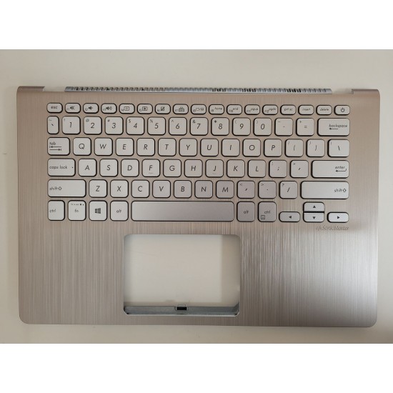 Carcasa superioara cu tastatura palmrest auriu Laptop, Asus, VivoBook S14 X430, X430F, X430FA, X430FN, X430UA, X430UF, X430UN, 90NB0J55-R30291, X430UA-2F, iluminata, argintie, layout US Carcasa Laptop