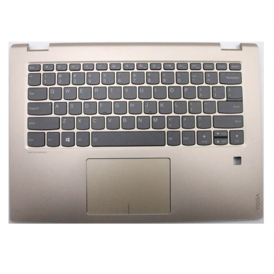 Carcasa superioara cu tastatura palmrest Laptop, Lenovo, Flex 5-1470 Type 80X1, 81C9, 5CB0N67686, AM1YM000200, iluminata, fingerprint, aurie, layout US Carcasa Laptop