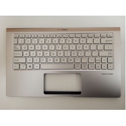 Carcasa superioara cu tastatura palmrest Laptop, Asus, ZenBook 13 UX333FA, UX333FN, UX434FN,  13N1-6AA0901, 13NB0JV0P12012, 90NB0JV4-R32US0, iluminata, argintie, layout US