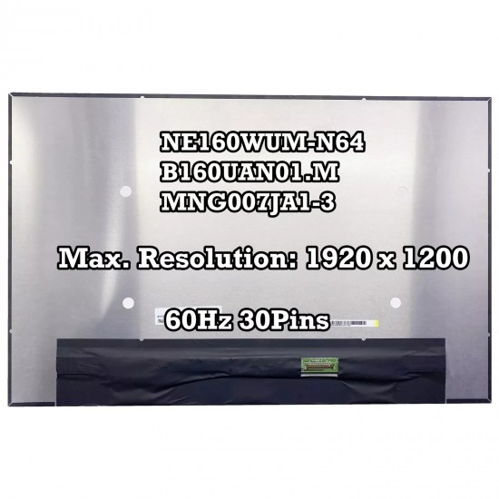 Display Laptop compatibil LG LP160WU1-SPF1, LP160WU1(SP)(F1), 16 inch, rezolutie FHD+, 1920x1200, IPS, 60Hz, conector 20mm, 30 pini