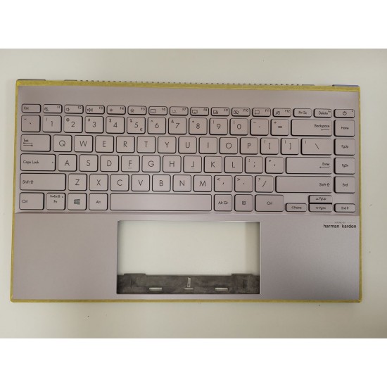 Carcasa superioara cu tastatura palmrest Laptop, Asus, ZenBook 14 UM425I, UM425IA, 90NB0RT2-R31UI1, 90NB0RT2-R31UI0, UX425IA-2P, iluminata, argintie, layout US Carcasa Laptop