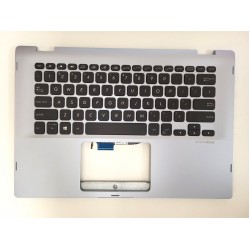 Carcasa superioara palmrest cu tastatura Laptop, Asus, VivoBook Flip 14 TP412F, TP412FA, TP412FAC, iluminata, argintie, layout US