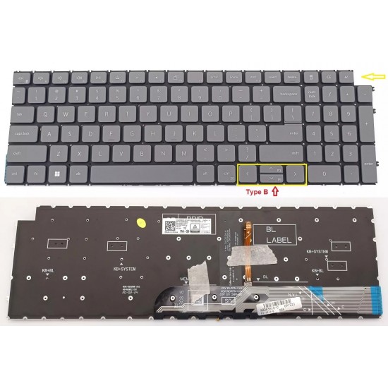 Tastatura Laptop, Dell, Inspiron 3510, 3520, iluminata, gri deschis, layout US