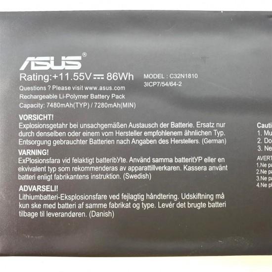 Baterie Laptop, Asus, Q536FD, Q536FDX, 3ICP7/54/64-2, 0B200-03070100, C32N1810, 11.55V, 7480mAh, 86Wh