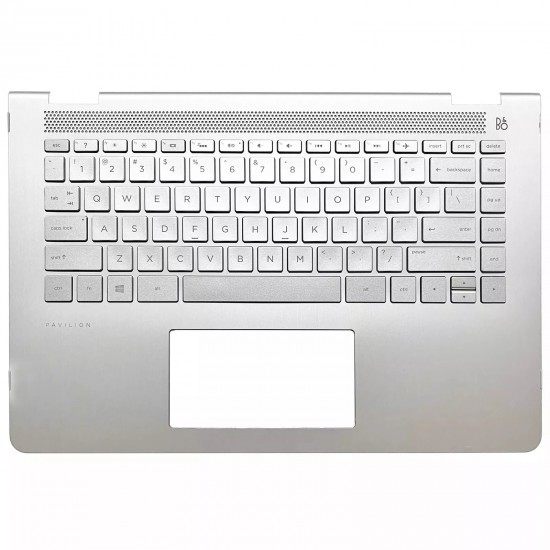 Carcasa superioara cu tastatura palmrest Laptop, HP, Pavilion X360 14-BA, 14T-BA, 924115-001, iluminata, argintie, layout US