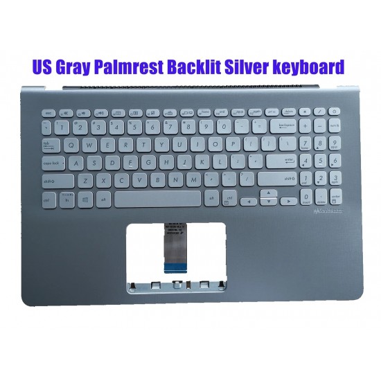 Carcasa superioara cu tastatura palmrest Laptop, Asus, VivoBook 15 S530U, S530UA, S530UF, S530UN, S530F, S530FA, S530FN, 90NB0IA7-R32US0, 13NB0IA7P03111, FBXKJ006010, 39XKJTAJN50, iluminata, argintie, layout US