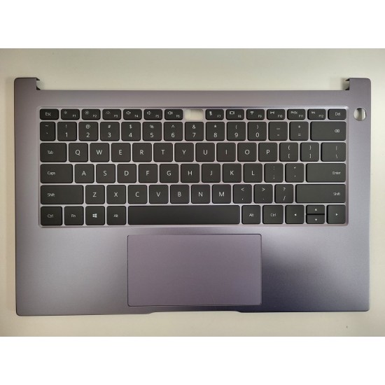 Carcasa superioara cu tastatura palmrest Laptop, Huawei, Honor MagicBook 14 Nobel-WAE9AHN, NBL-WAQ9R, NBL-WAQ9R, NBB-WAH9, NBL-WAQ9RP, NBB-WAP9R, NBB-WAE9P, NBB-WAH9P, NbB-WAH9Q, 51661NUD, FAH99025010, KSL51661NTR, iluminata, gri, layout US