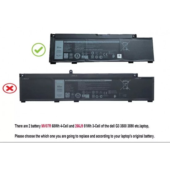 Baterie Laptop, Dell, G3 3500, 3590, 0266J9, 266J9, 11.4V, 4255mAh, 51Wh