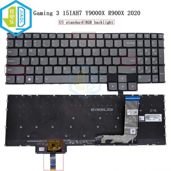 Tastatura Laptop Gaming, Lenovo, IdeaPad 3 15ARH7 Type 82SB, iluminata RGB 20 pini, gri, layout US