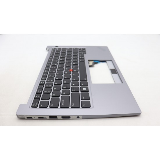 Carcasa superioara cu tastatura palmrest Laptop, Lenovo, ThinkPad E14 Gen 5 Type 21JR, 21JS, 5M11L92652, AM2Y8000100, iluminata, Artic Grey, layout US