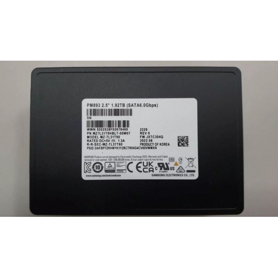 SSD Laptop, Samsung, PM893, 2.5 inch, 1.92TB, SATA3, MZ7L31T9HBLT-00W07