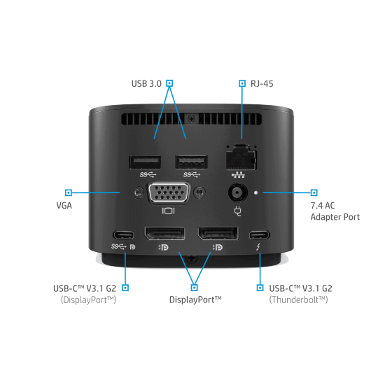 Docking Station, HP, ZBook 14u G5, ZBook 15u G5, Thunderbolt Dock G2 EURO, Black, 230W, L14715-001, 2UK38AAABB