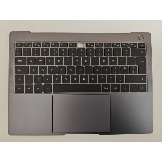 Carcasa superioara cu tastatura palmrest Laptop, Huawei, MateBook X Pro MACH-W29, MACH-W29C, MACH-W29BL, MACH-W19, MACH-W19C, MACH-W19LWX9, MACHD-WFE9, iluminata, gri, layout UK