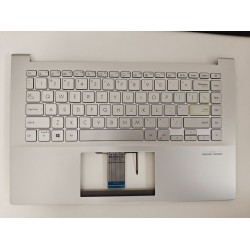 Carcasa superioara cu tastatura palmrest Laptop, Asus, VivoBook S14 S433E, S433EA, S433EQ, S433F, S433FA, S433FL, 90NB0Q01-R31UA0, 90NB0Q01-R31US, 39XKSTAJNJ0, X421FA-8R, iluminata, argintie, layout US