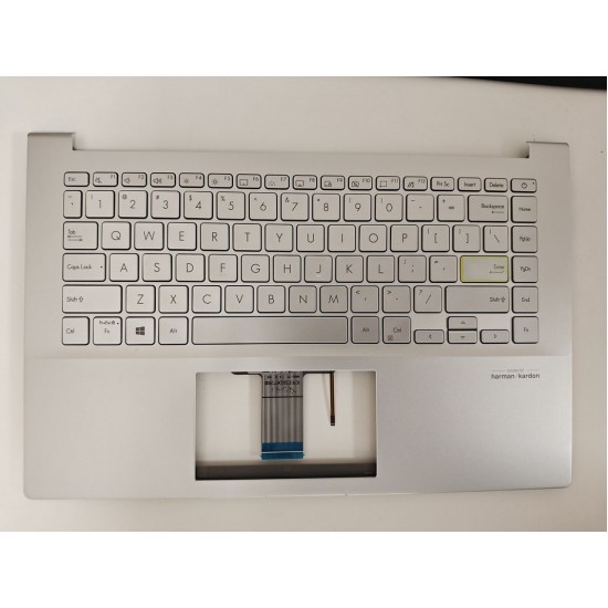 Carcasa superioara cu tastatura palmrest Laptop, Asus, VivoBook S14 S433E, S433EA, S433EQ, S433F, S433FA, S433FL, 90NB0Q01-R31UA0, 90NB0Q01-R31US, 39XKSTAJNJ0, X421FA-8R, iluminata, argintie, layout US