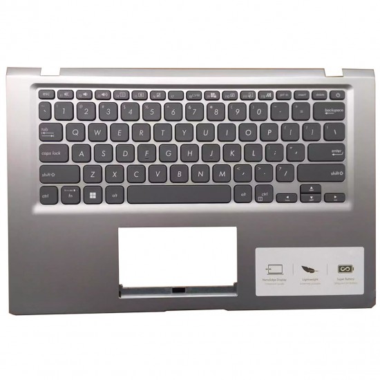 Carcasa superioara cu tastatura palmrest Laptop, Asus, VivoBook 14 X409B, X409BA, X409D, X409DA, X409DJ, X409DL, X409F, X409FA, X409FB, X409M, X409MA, X409U, X409UA, X409UB, X409UJ, 90NB0Q22-R30US0, 39XKPTAJN00, gri, layout US