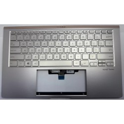 Carcasa superioara cu tastatura palmrest Laptop, Asus, ZenBook 14 UX433F, UX433FA, UX433FN, UX433FAC, 90NB0JQ4-R32UI0, 90NB0JQ4-R32UA, 90NB0JQ4-R32US, UX433FN-2S, 13N1-60A0H31, iluminata, argintie, layout US