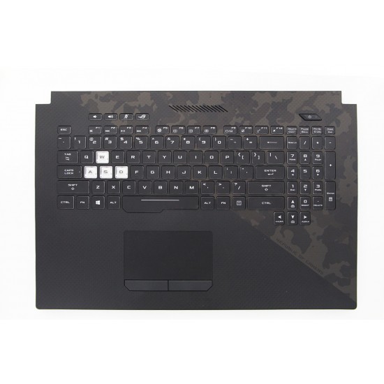 Carcasa superioara cu tastatura palmrest Laptop Gaming, Asus, ROG Strix SCAR II GL704G, GL704GM, GL704GS, GL704GV, GL704GW, 90NR00N1-R30290, 90NR01Y1-R30US0, 13N1-5BA0301, GL704GV-1A, iluminata, RGB, layout US