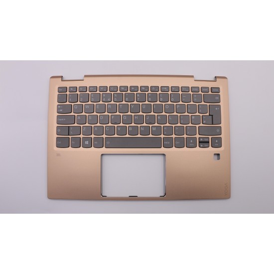 Carcasa superioara cu tastatura palmrest Laptop, Lenovo, Yoga 720-13IKB Type 80X6, 81C3, 5CB0N67855, FA1YJ000700, AM1YJ000B00, AM1YJ000320, iluminata, fingerprint, Copper, layout UK
