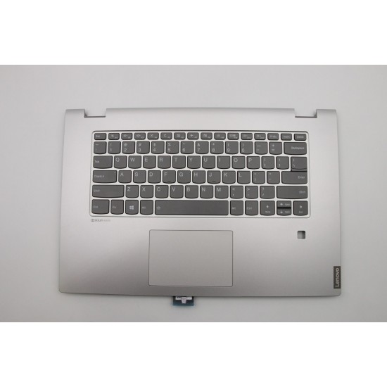 Carcasa superioara palmrest cu tastatura Laptop, Lenovo, FLEX-15IWL Type 81SR, 5CB0S17702, AM2G9000210, ET2G9000500, iluminata, cu fingerprint, gri, layout us