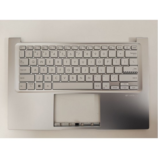 Carcasa superioara cu tastatura palmrest Laptop, Asus, VivoBook 14 X1404Z, X1404ZA, 90NB1002-R30UI1, X1404ZA-1S, 13NB1000M010111, 13NB1002AP044, 39XJWTAJN50, FAXJW004010, iluminata, argintie, layout US