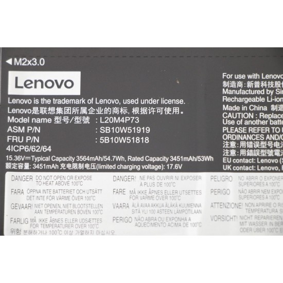 Baterie Laptop, Lenovo, ThinkPad TP00131A, TP00131C, L20M4P73, L20D3P72, L20D4P73, L20C4P73, 4ICP6/62/645B10W51818, 15.36V, 3451mAh, 54.7Wh