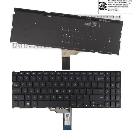 Tastatura Laptop, Asus, VivoBook 15 R564D, R564DA, R564DK, R564F, R564FA, R564FJ, R564J, R564JA, R564U, R564UA, iluminata, neagra, layout US