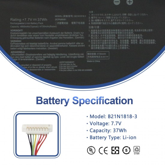 Baterie Laptop, Asus, VivoBook 14 X415D, X415DA, X415DAP, X415E, X415EA, X415EANS, X415EP, X415F, X415FA, 0B200-03280500, 2ICP7/54/83, C21N1818, 7,7V, 4730mAh, 37Wh
