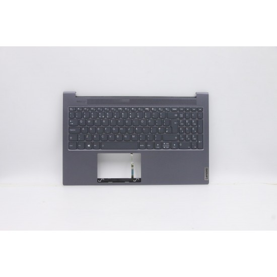 Carcasa superioara cu tastatura palmrest Laptop, Lenovo, Yoga Slim 7-15IIL05 Type 82AA, 5CB0X55840, 4BLS2TALV30, iluminata, gri, layout US