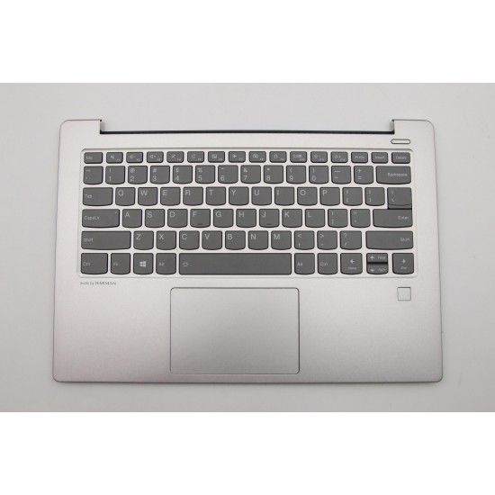 Carcasa superioara cu tastatura palmrest Laptop, Lenovo, IdeaPad 530S-14ARR Type 81H1, 5CB0R12071, AM171000290, AM171000C00, ET171000110, iluminata, argintie, cu fingerprint, layout US