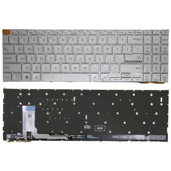 Tastatura Laptop, Asus, VivoBook 15 E1504F, E1504FA, E1504FAB, E1504G, E1504GA, iluminata, argintie, layout US