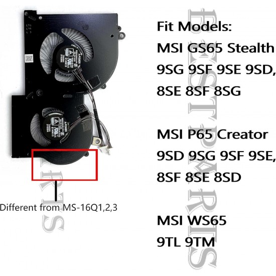 Cooler placa video Laptop Gaming, MSI, P65 Creator 8SF, 8SE, 8SD, 9SG, 9SE, 9SF, MS-16Q4, BS5005HS-U31, BS5005HS-U3J, 16Q4-G-CW, 16Q4-G-CCW, 5V, 0.5A, GPU