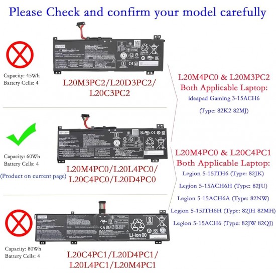 Baterie Laptop, Lenovo, 5B11B48816, 5B11B48817, 5B11B48819, 5B11B48827, 4ICP6/62/100, L20M4PC0, L20C4PC0, L20D4PC0, 15.36V, 3810mAh, 60Wh
