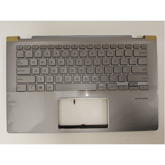 Carcasa superioara cu tastatura palmrest Laptop, Asus, ZenBook Flip 14 UM462D, UM462DA, 90NB0MK1-R31UI1, 3BBKRTAJN20, UX462DA-2G, iluminata, argintie, layout US