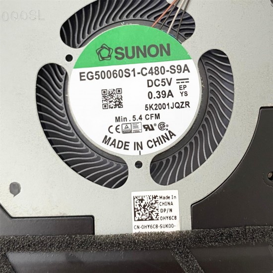 Cooler Laptop, Dell, 0HY6C8, HY6C8, 0CVMC1, CVMC1, 058FXF, 58FXF, 0HFVPO, HFVPO, 0HFVP0, HFVP0, 05R2HY, 5R2HY, 0G07JF, G07JF, 058FXF, 58FXF, EG50060S1-C480-S9A, DC2800000SL, 5V, 0.39A