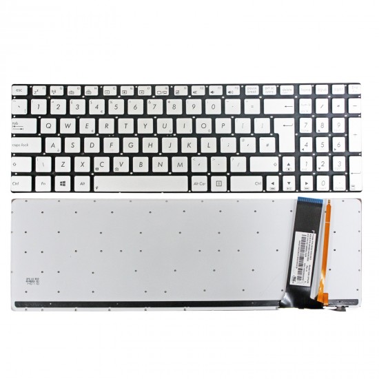 Tastatura Laptop, Asus, N76, N76Y, N76V, N76VB, N76VJ, N76VM, N76VZ, iluminata, argintie, layout UK