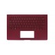 Carcasa superioara cu tastatura palmrest Laptop, Asus, ZenBook S UX391F, UX391FA, UX391U, UX391UA, 90NB0D94-R31US0, 17H1UX18AI, 13N1-40A0911, UX391UA-3B, iluminata, rosie, layout US