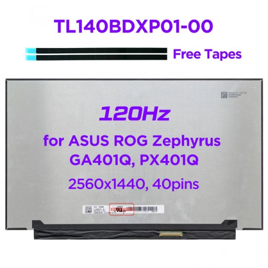 Display Laptop Gaming, Asus, ROG Zephyrus G14 GA401Q, GA401QM, 18010-14090000, TL140BDXP01-00, LM140GF1F01, 14 inch, QHD, 2560x1600, conector ingust, 120Hz, 40 pini