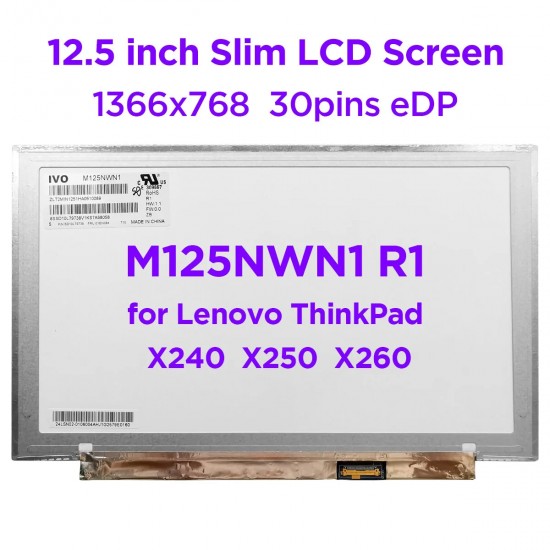 Display Laptop, LP125WH2-SPT1, LP125WH2(SP)(T1), LP125WH2-SPH1, LP125WH2(SP)(H1), HB125WX1-200 V3.0, M125NWN1 R0, M125NWN1 R1, M125NWR3 R0, B125XTN01.0,  12.5 inch, slim, HD, 1366x768, 30 pini
