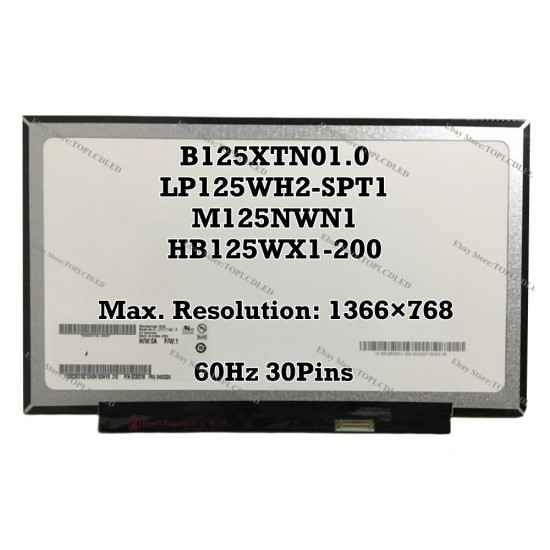 Display Laptop, LP125WH2-SPT1, LP125WH2(SP)(T1), LP125WH2-SPH1, LP125WH2(SP)(H1), HB125WX1-200 V3.0, M125NWN1 R0, M125NWN1 R1, M125NWR3 R0, B125XTN01.0,  12.5 inch, slim, HD, 1366x768, 30 pini