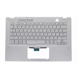 Carcasa superioara cu tastatura palmrest Asus, ROG Zephyrus G14 GA401I, GA401IH, GA401IHR, GA401II, GA401IU, GA401IV, 90NR03F2-R31US2, 6053B1788221, GA401IV-1D, iluminata, argintie, layout US