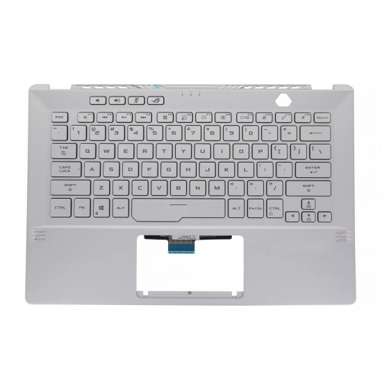 Carcasa superioara cu tastatura palmrest Asus, ROG Zephyrus G14 GA401I, GA401IH, GA401IHR, GA401II, GA401IU, GA401IV, 90NR03F2-R31US2, 6053B1788221, GA401IV-1D, iluminata, argintie, layout US