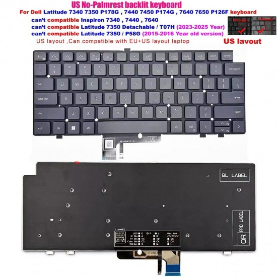 Tastatura Laptop 2-in-1, Dell, Latitude 7440, P174G, P174G001, 0GYK2Y, 0H3DHT, iluminata, layout US